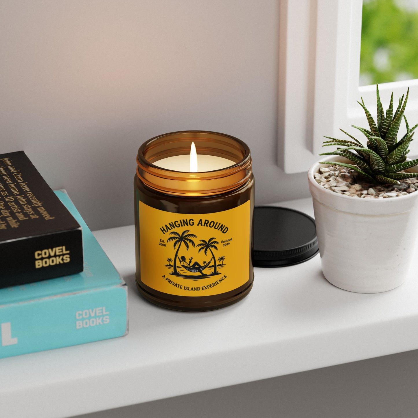 Hanging Around - Scented Soy Candle, Amber Jar, Cozy Home Decor, Gift for TV Lovers, Memorial Candle, Relaxing Scent