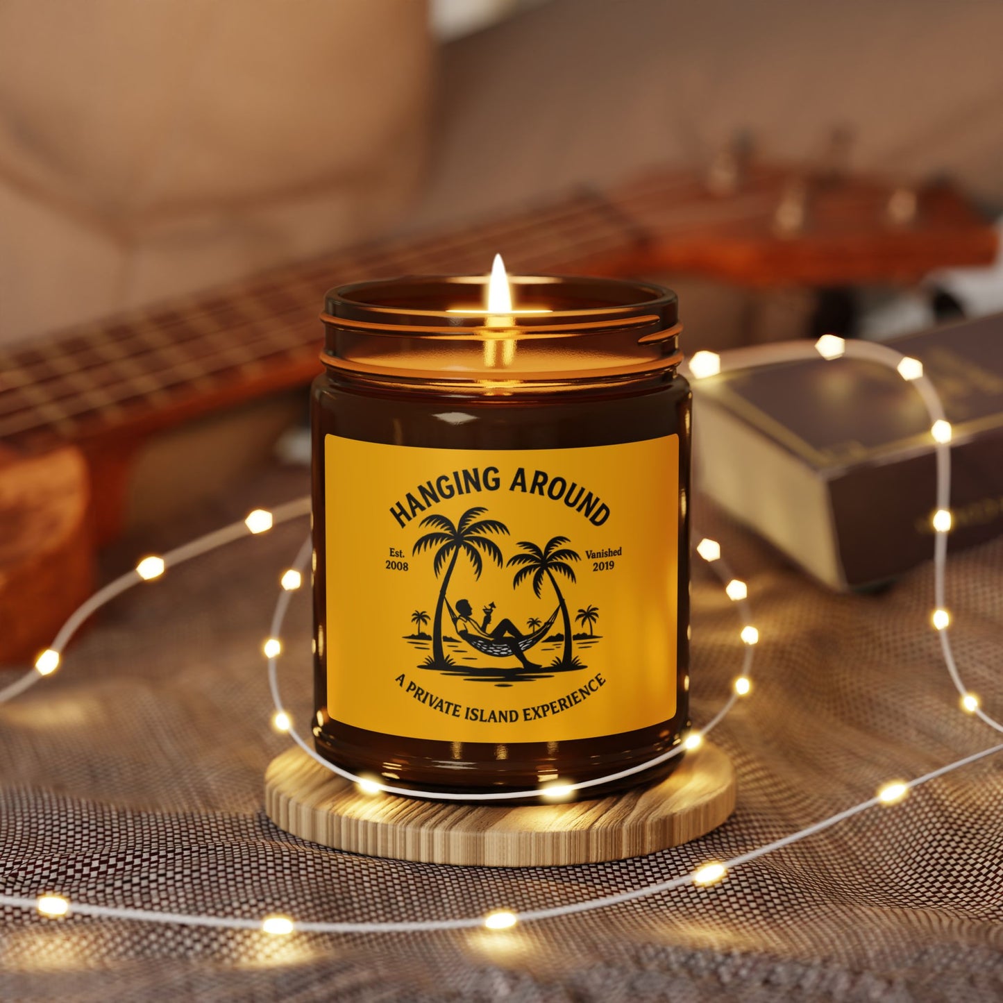 Hanging Around - Scented Soy Candle, Amber Jar, Cozy Home Decor, Gift for TV Lovers, Memorial Candle, Relaxing Scent