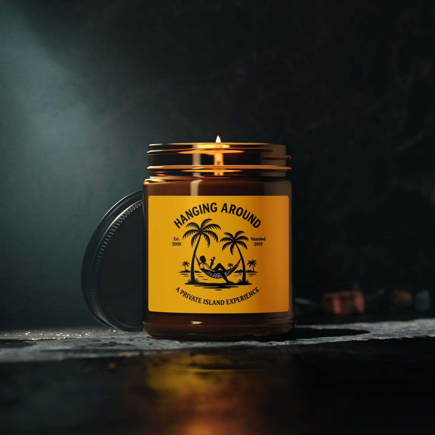 Hanging Around - Scented Soy Candle, Amber Jar, Cozy Home Decor, Gift for TV Lovers, Memorial Candle, Relaxing Scent
