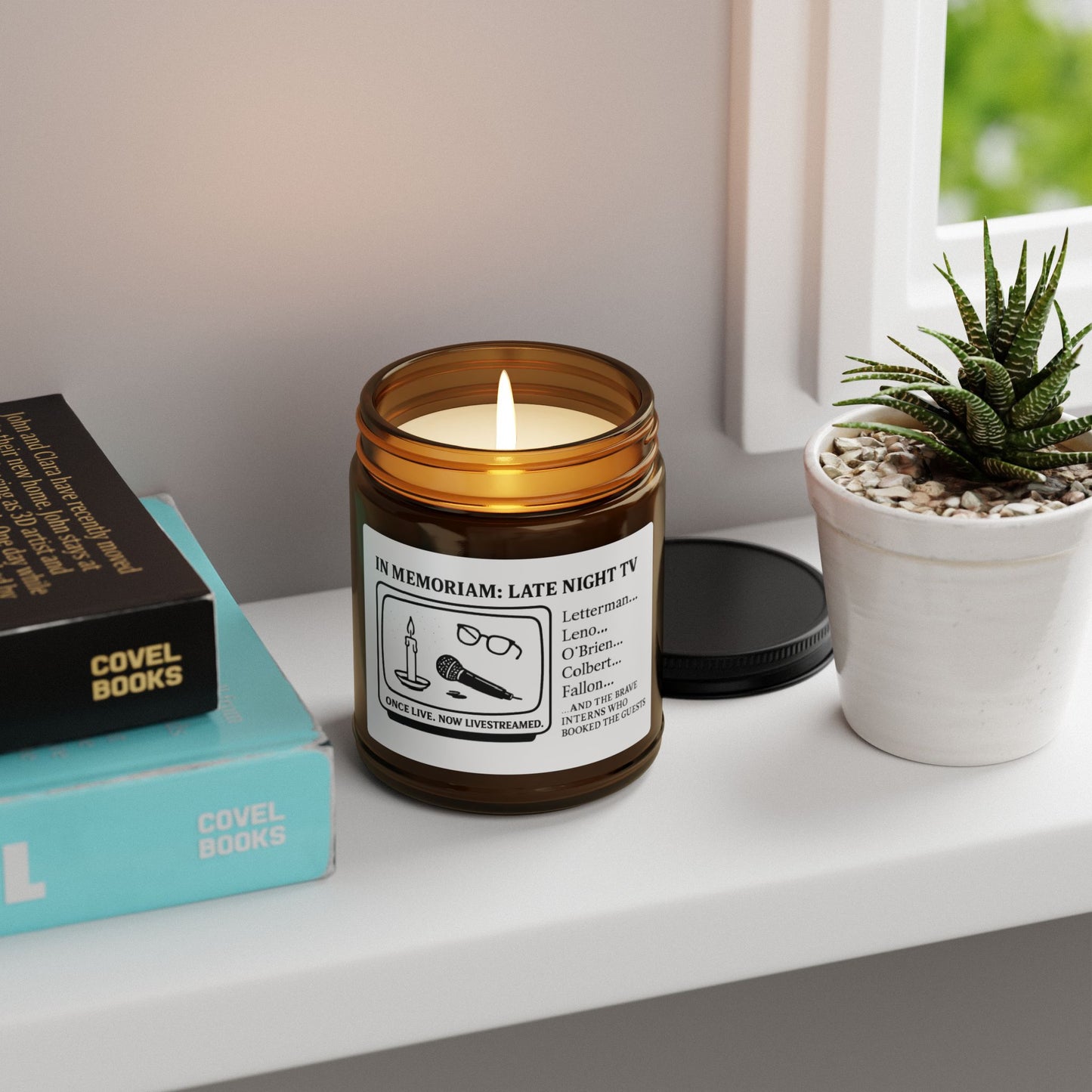 In Memoriam: Late Night TV Candle - Scented Soy Candle, Amber Jar, Cozy Home Decor, Gift for TV Lovers, Memorial Candle, Relaxing Scent